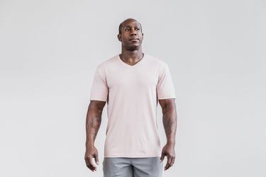 Nobull Lightweight V-Neck Men's T Shirts Rose | Australia (UO5213)